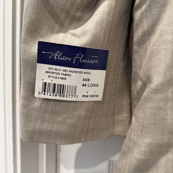 ALAN FLUSSER Beige Subtle Plaid Silk Wool Blazer Jacket Sports Coat Men’s 44L - Picture 3 of 16